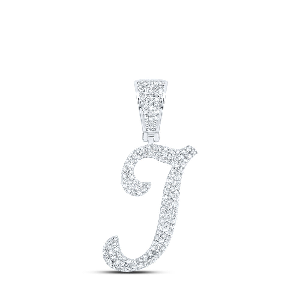 10kt White Gold Mens Round Diamond I Initial Letter Charm Pendant 5/8 Cttw