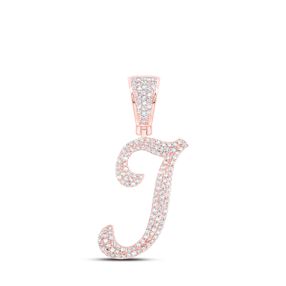 10kt Rose Gold Mens Round Diamond I Initial Letter Charm Pendant 5/8 Cttw