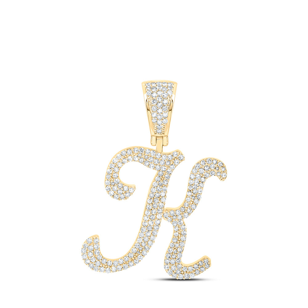 10kt Yellow Gold Mens Round Diamond K Initial Letter Charm Pendant 1 Cttw