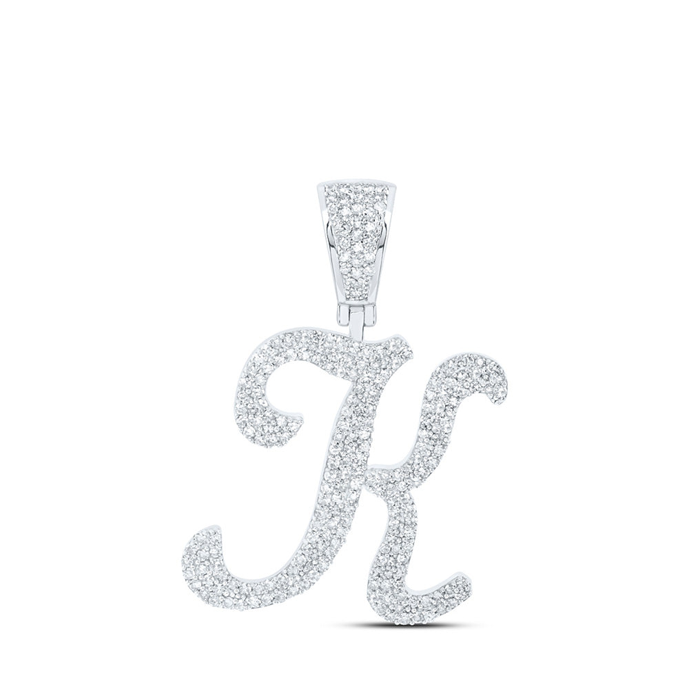 10kt White Gold Mens Round Diamond K Initial Letter Charm Pendant 1 Cttw