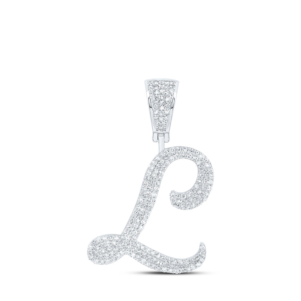 10kt White Gold Mens Round Diamond L Initial Letter Charm Pendant 7/8 Cttw