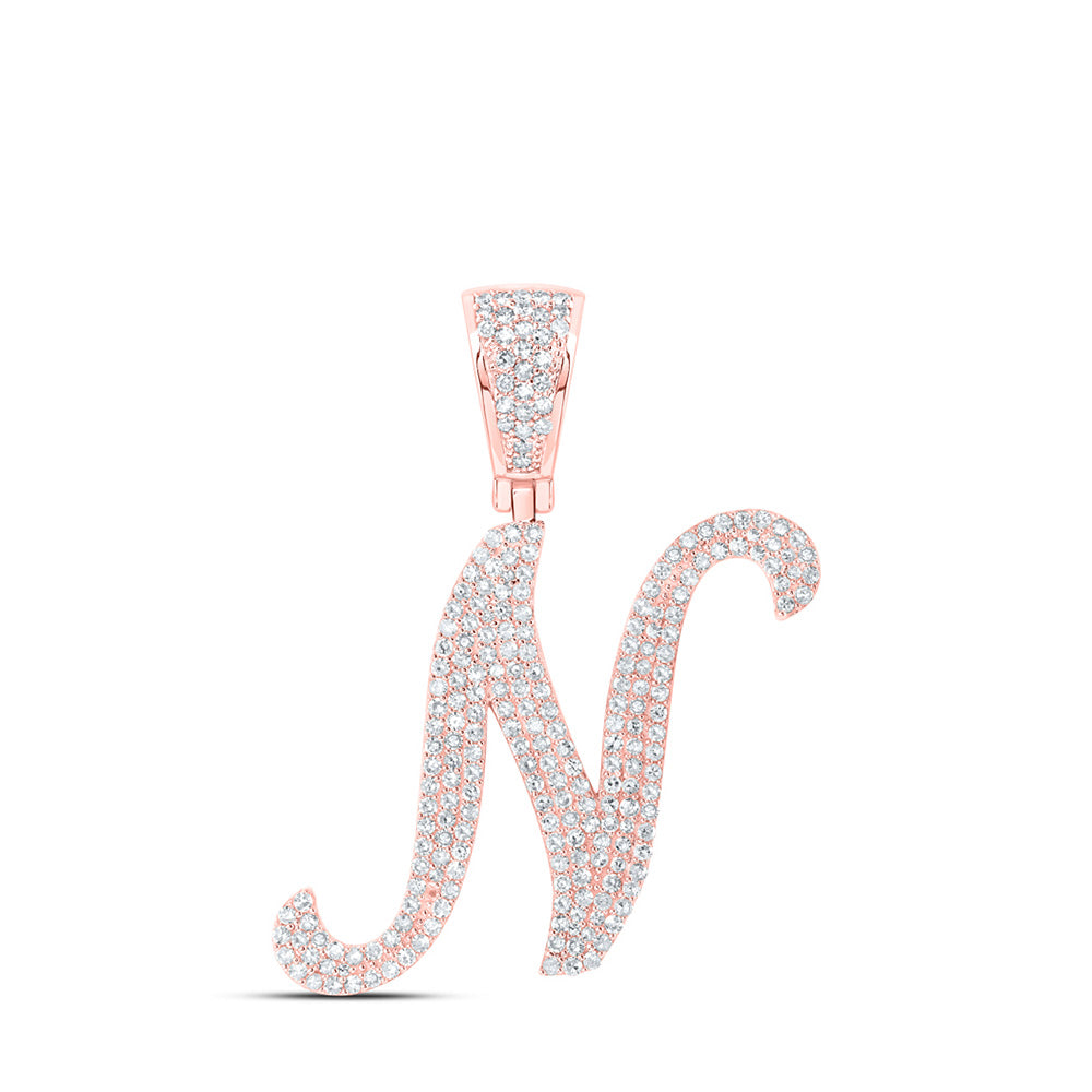 10kt Rose Gold Mens Round Diamond N Initial Letter Charm Pendant 1 Cttw