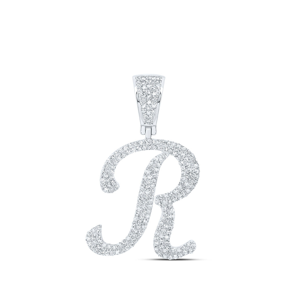 10kt White Gold Mens Round Diamond R Initial Letter Charm Pendant 1 Cttw