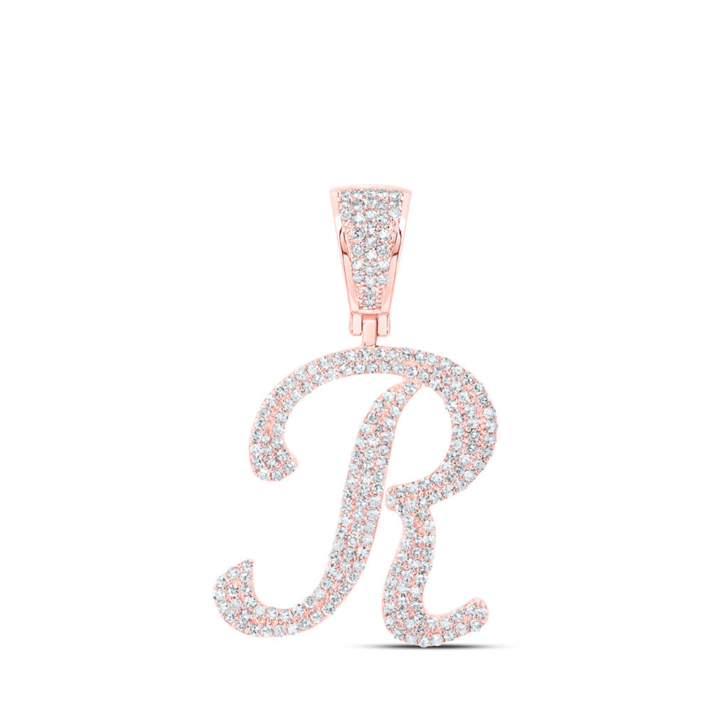 10kt Rose Gold Mens Round Diamond R Initial Letter Charm Pendant 1 Cttw