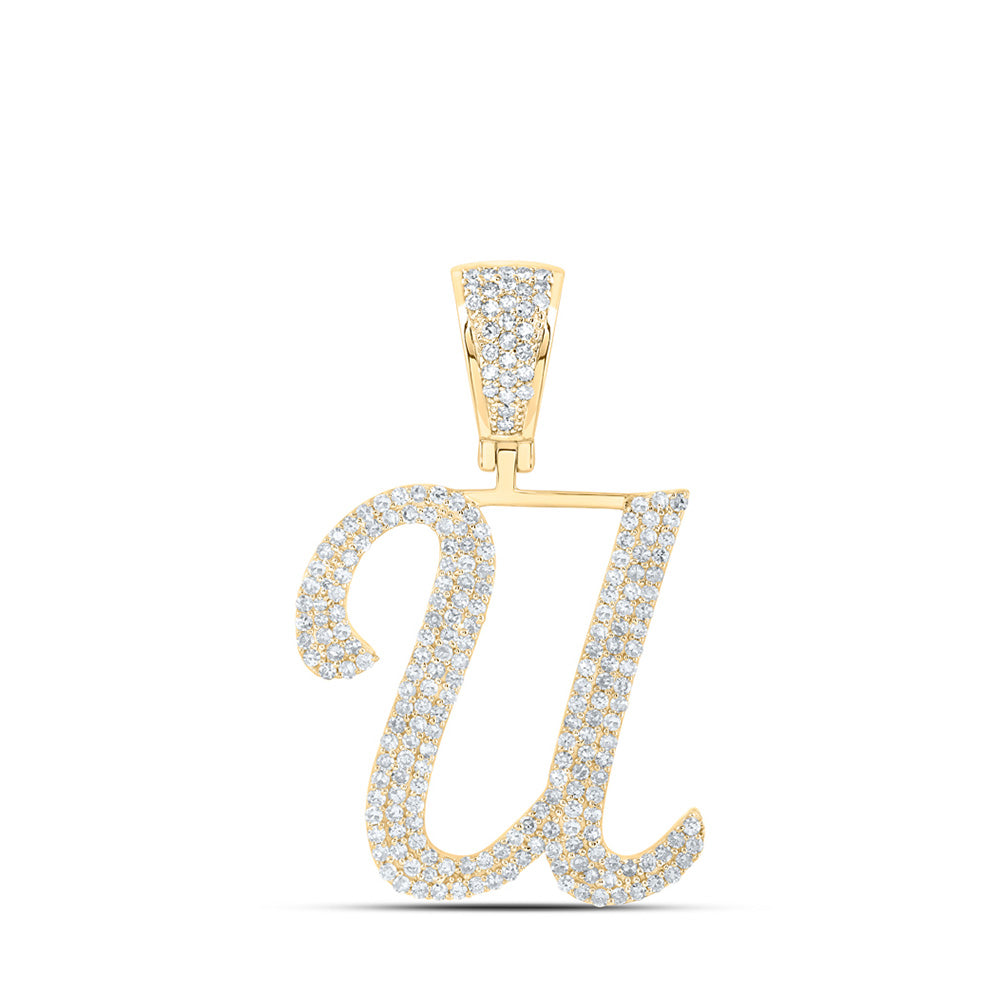 10kt Yellow Gold Mens Round Diamond U Initial Letter Charm Pendant 1 Cttw