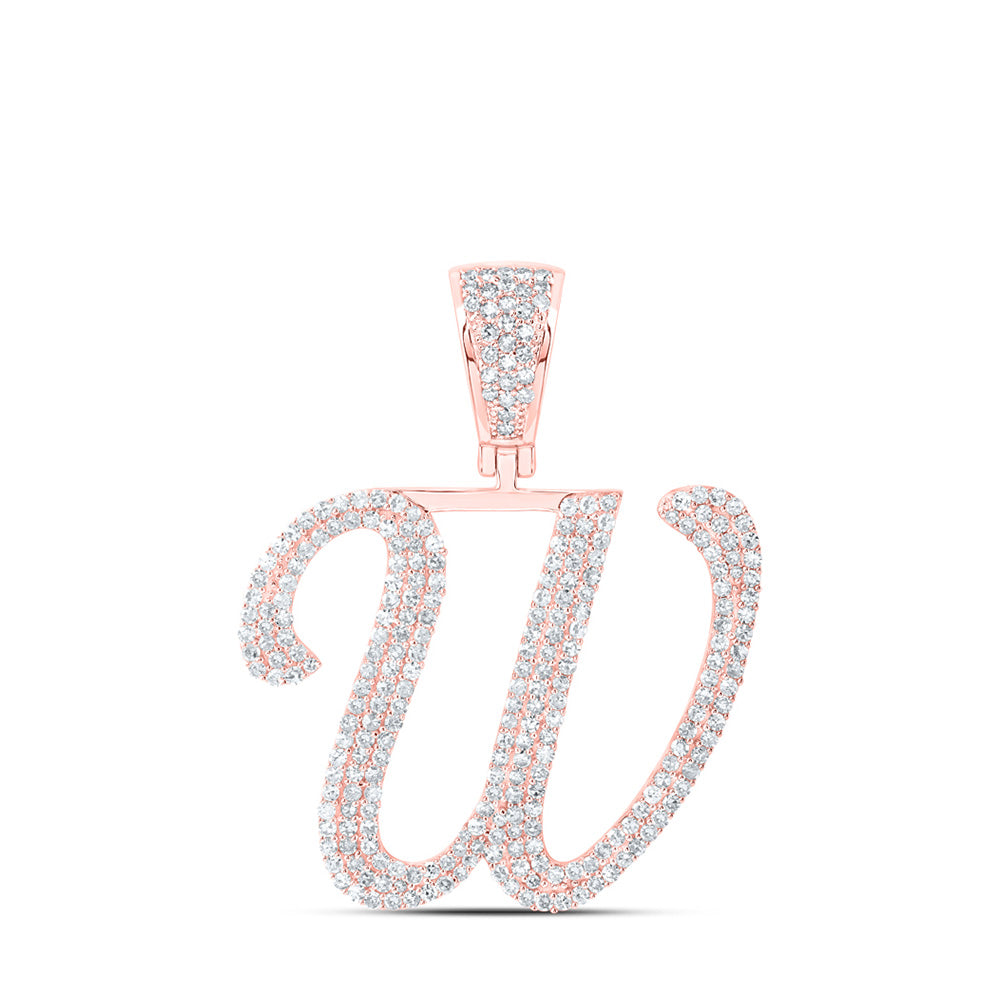 10kt Rose Gold Mens Round Diamond W Initial Letter Charm Pendant 1-1/4 Cttw