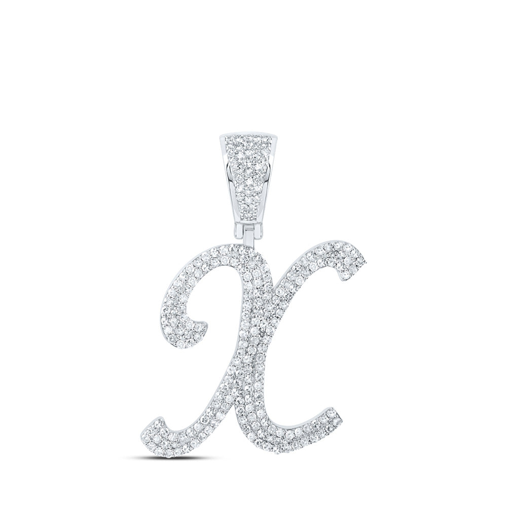 10kt White Gold Mens Round Diamond X Initial Letter Charm Pendant 1 Cttw