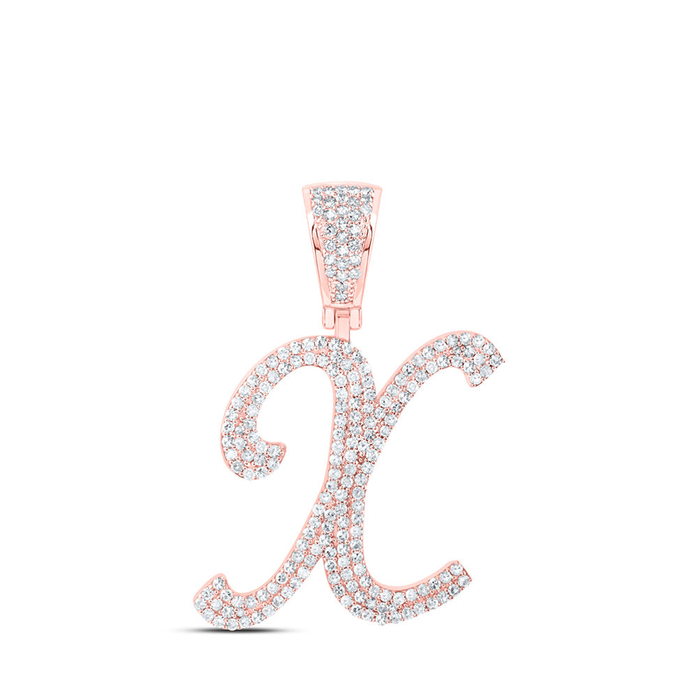 10kt Rose Gold Mens Round Diamond X Initial Letter Charm Pendant 1 Cttw