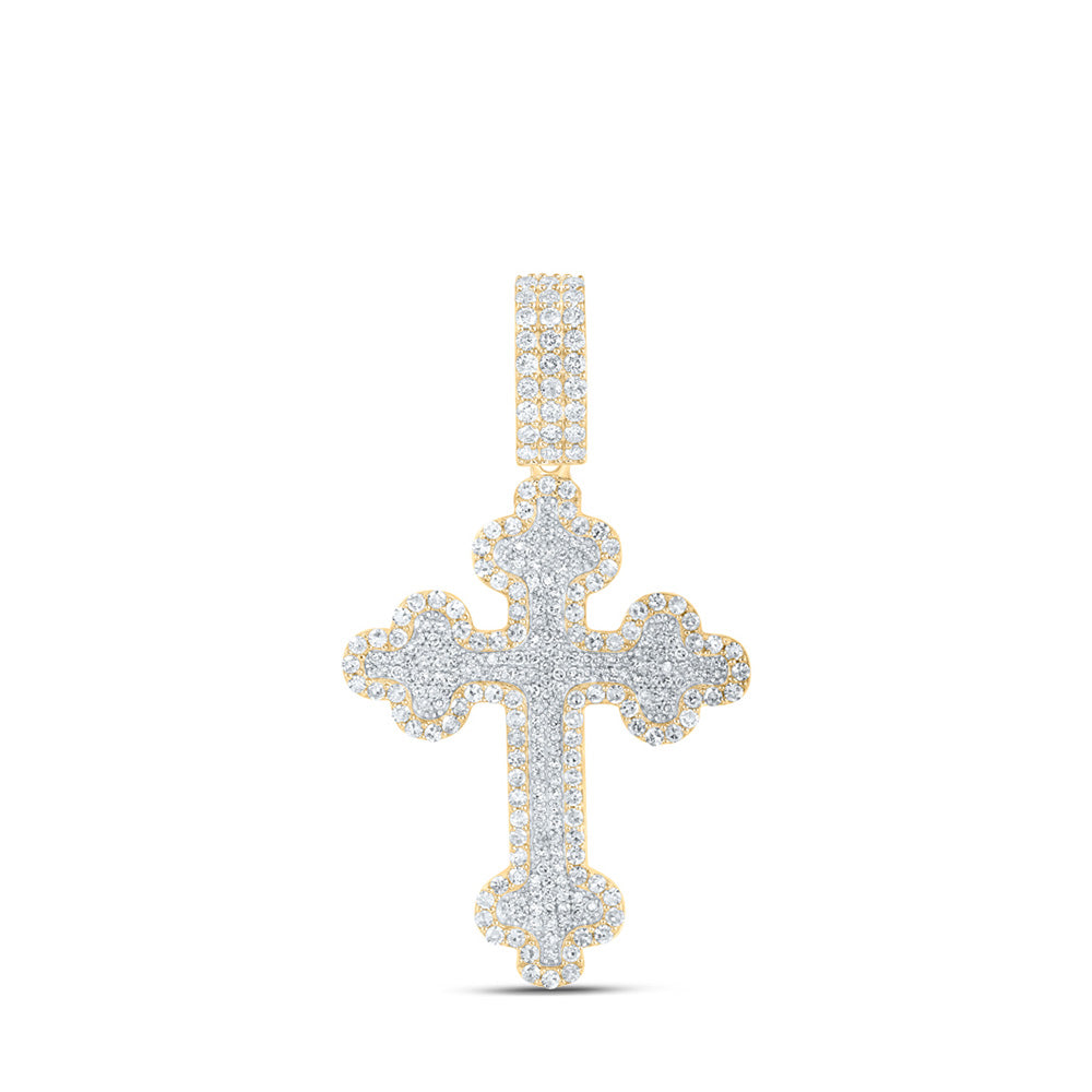 10kt Yellow Gold Mens Round Diamond Cross Charm Pendant 2 Cttw