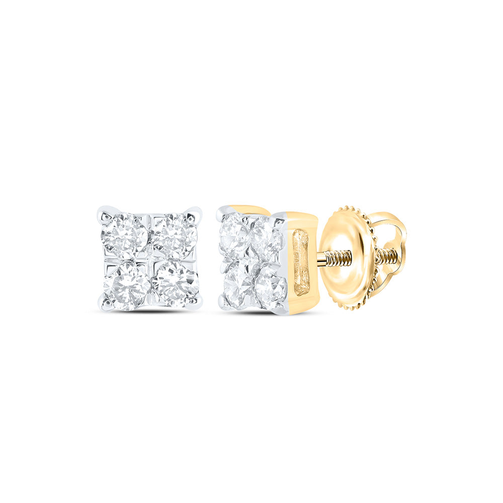 10kt Yellow Gold Womens Round Diamond Square Earrings 1/6 Cttw