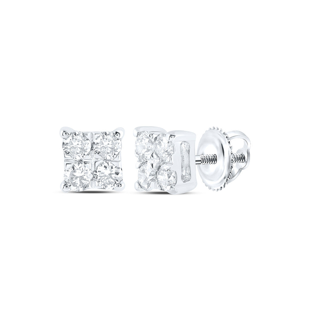 10kt White Gold Womens Round Diamond Square Earrings 1/6 Cttw