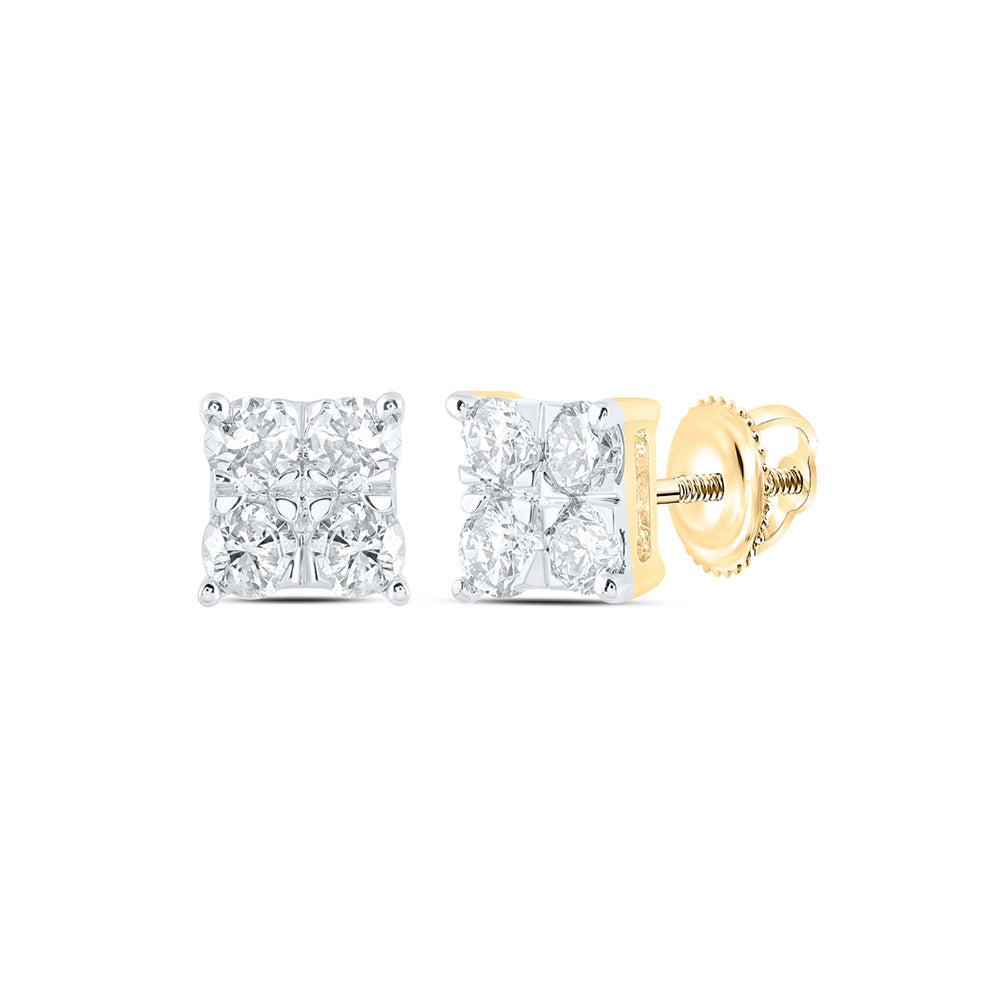 10kt Yellow Gold Womens Round Diamond Square Earrings 3/8 Cttw