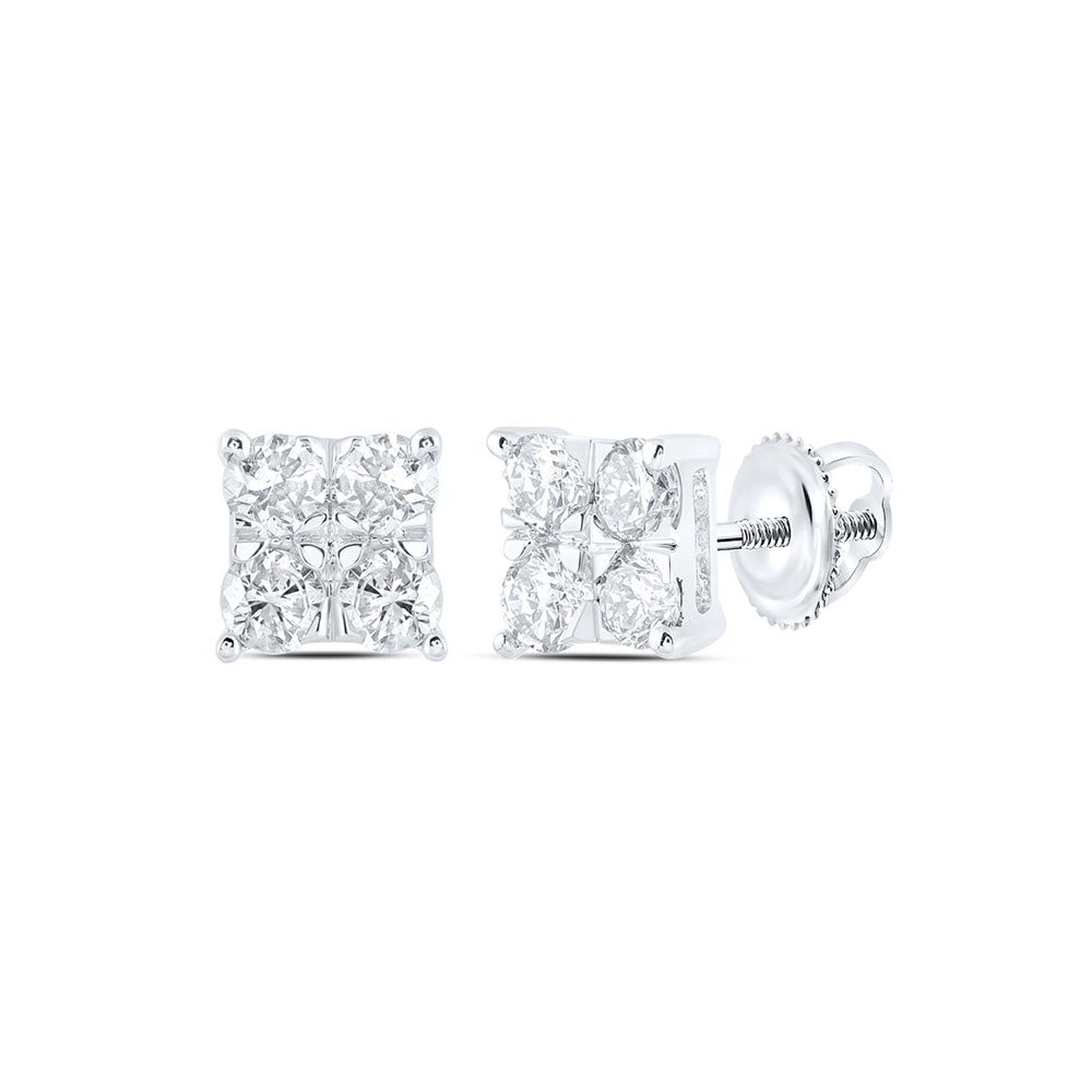 10kt White Gold Womens Round Diamond Square Earrings 3/8 Cttw