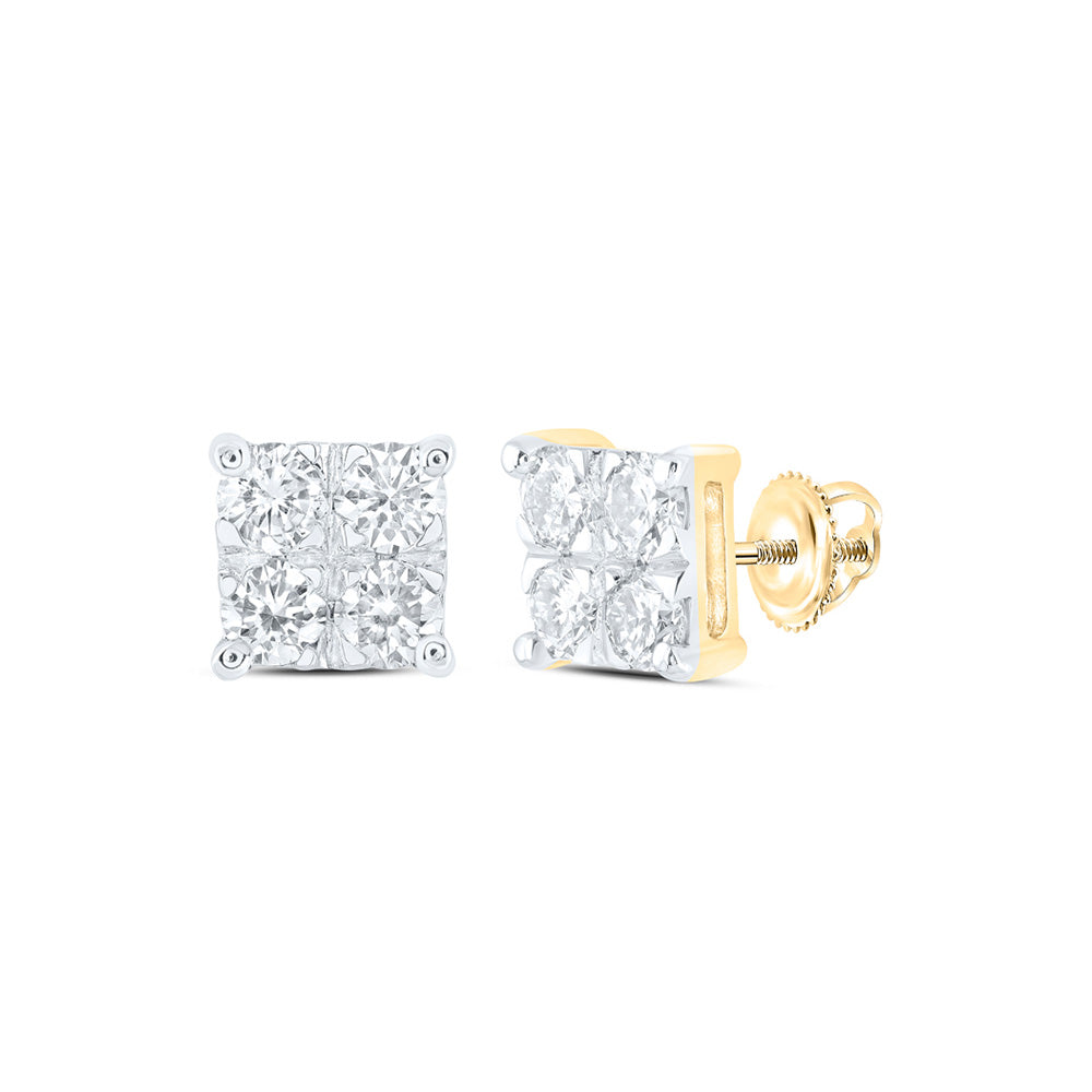 10kt Yellow Gold Womens Round Diamond Square Earrings 1/2 Cttw