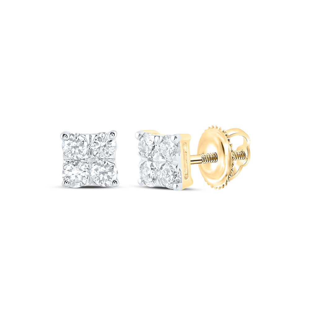 10kt Yellow Gold Womens Round Diamond Square Earrings 3/4 Cttw