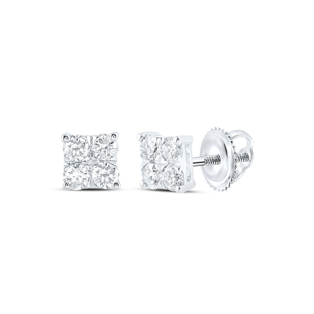 10kt White Gold Womens Round Diamond Square Earrings 3/4 Cttw