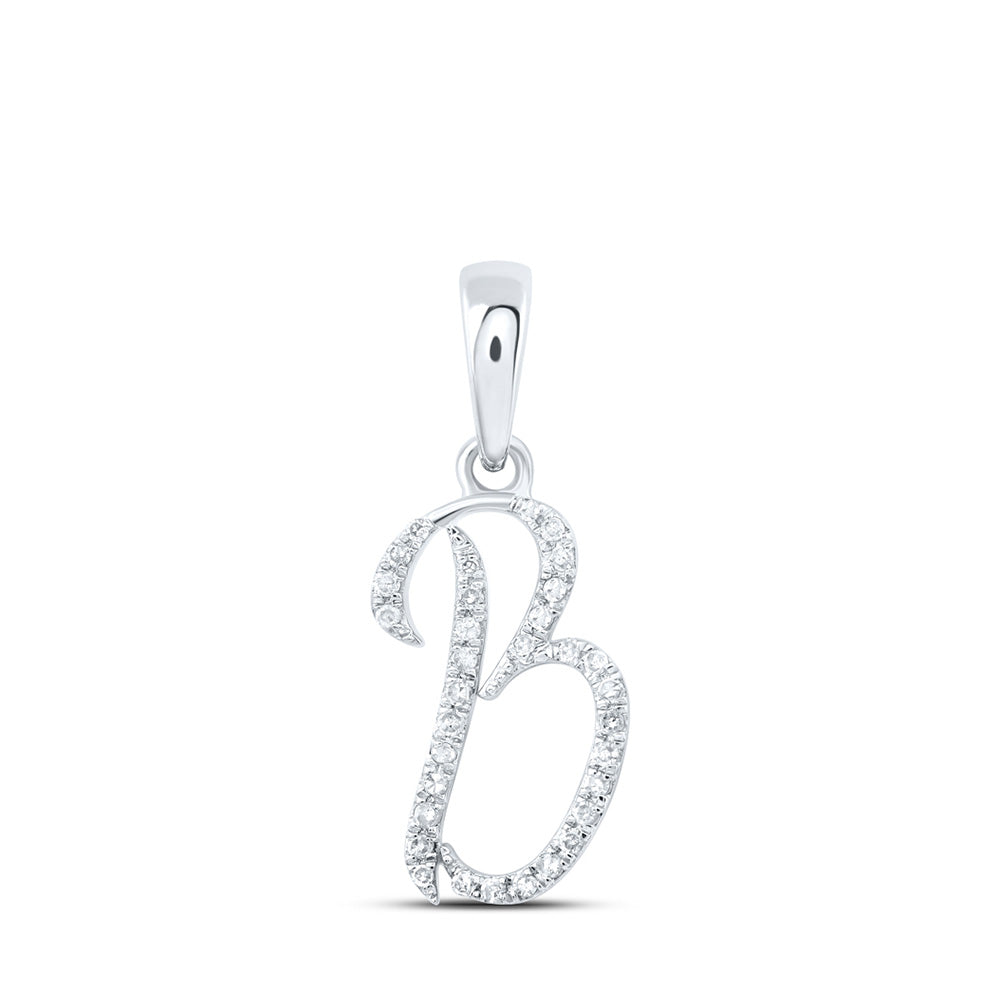 10kt White Gold Womens Round Diamond B Initial Letter Pendant 1/10 Cttw