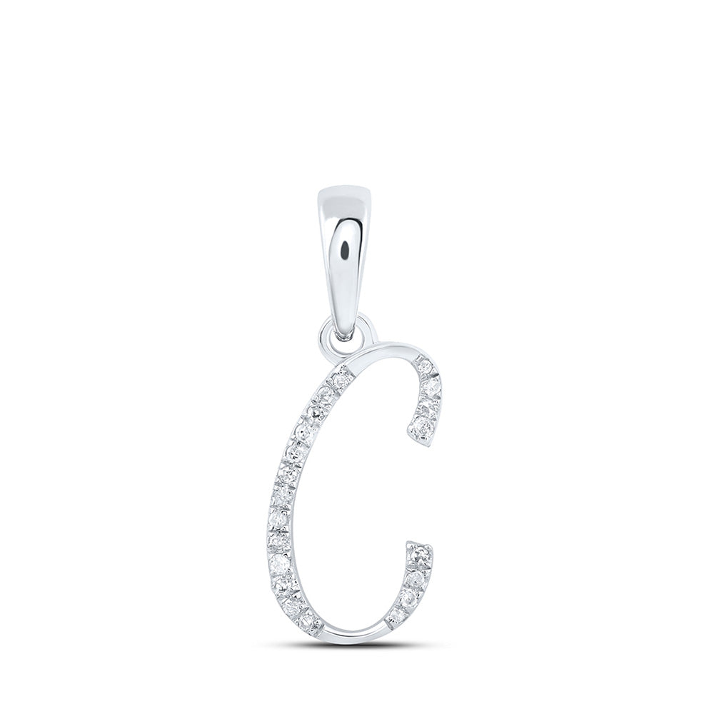 10kt White Gold Womens Round Diamond C Initial Letter Pendant 1/20 Cttw