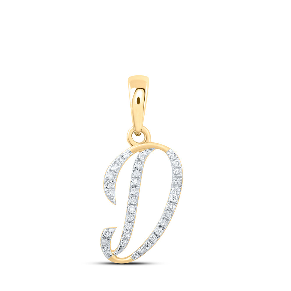 10kt Yellow Gold Womens Round Diamond D Initial Letter Pendant 1/10 Cttw