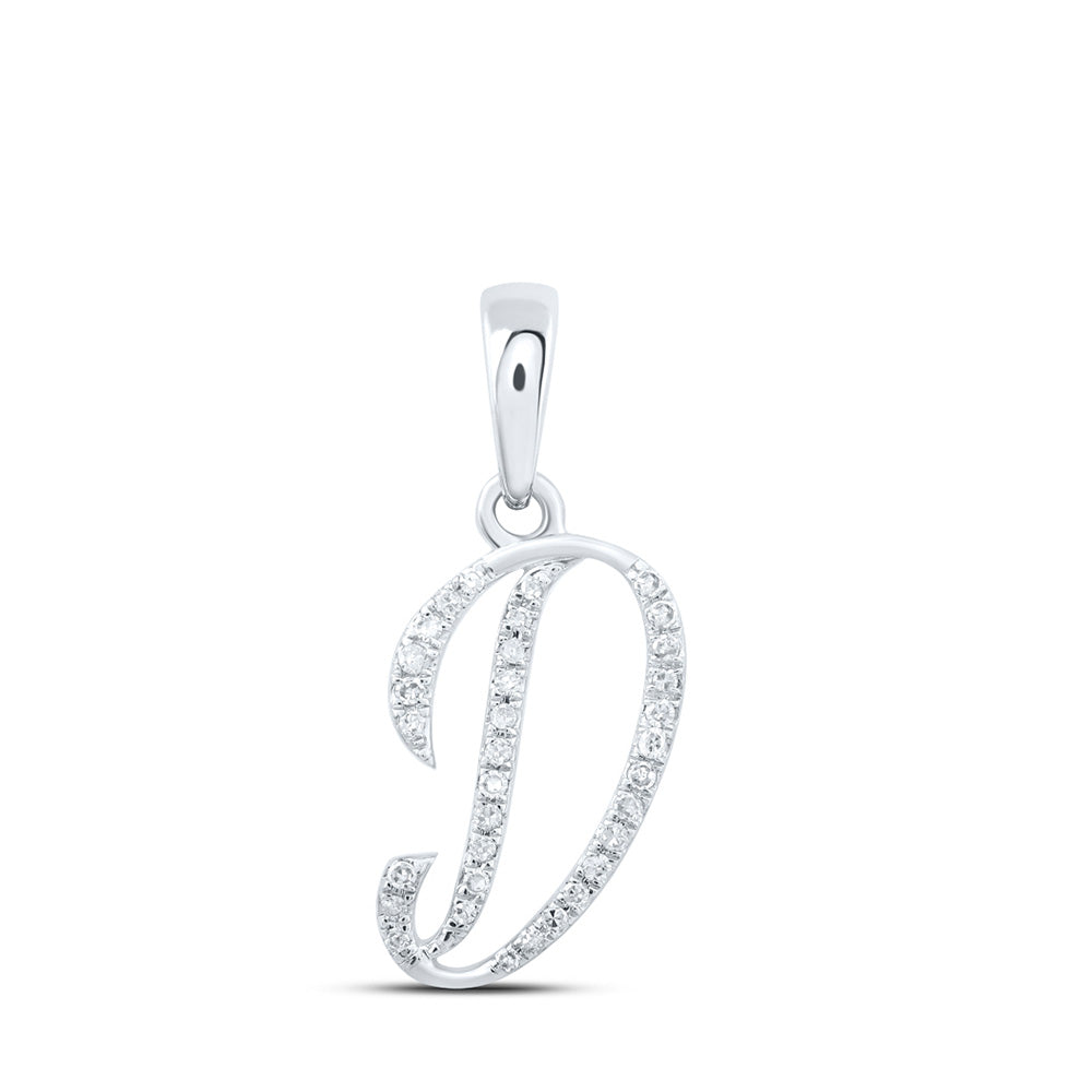 10kt White Gold Womens Round Diamond D Initial Letter Pendant 1/10 Cttw