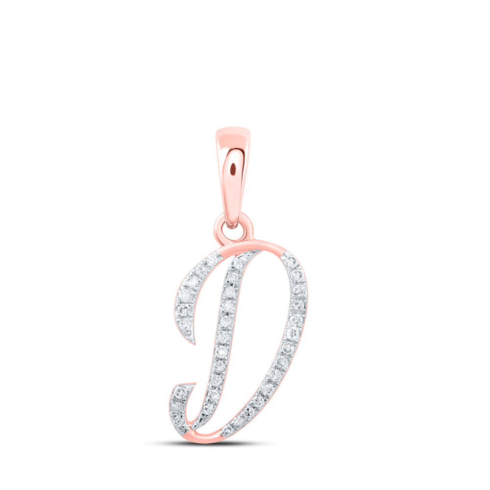 10kt Rose Gold Womens Round Diamond D Initial Letter Pendant 1/10 Cttw