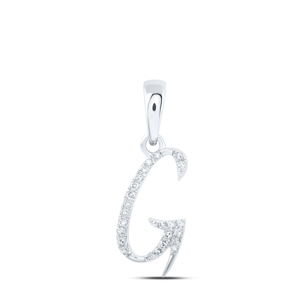 10kt White Gold Womens Round Diamond G Initial Letter Pendant 1/12 Cttw