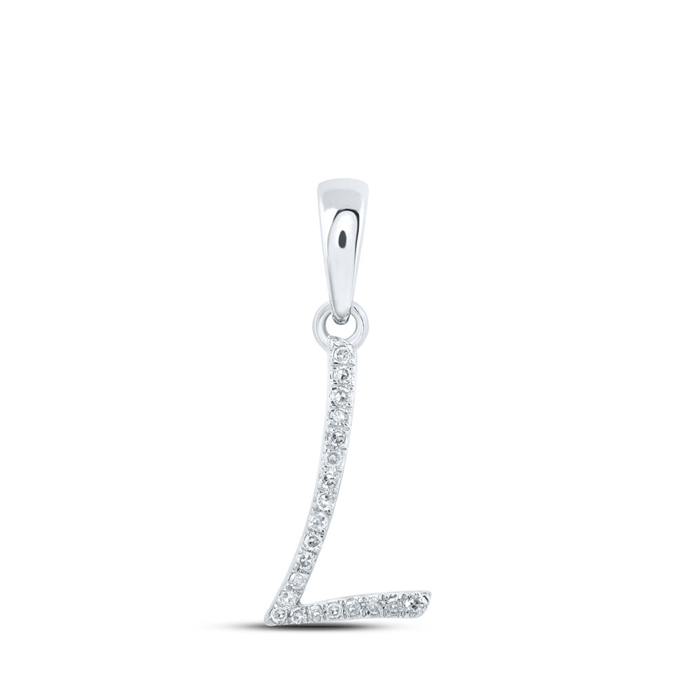 10kt White Gold Womens Round Diamond L Initial Letter Pendant 1/20 Cttw