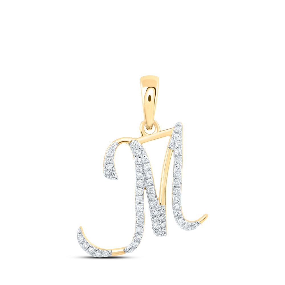 10kt Yellow Gold Womens Round Diamond M Initial Letter Pendant 1/6 Cttw