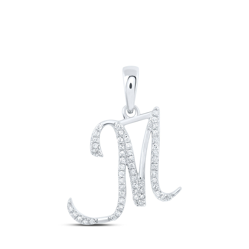 10kt White Gold Womens Round Diamond M Initial Letter Pendant 1/6 Cttw