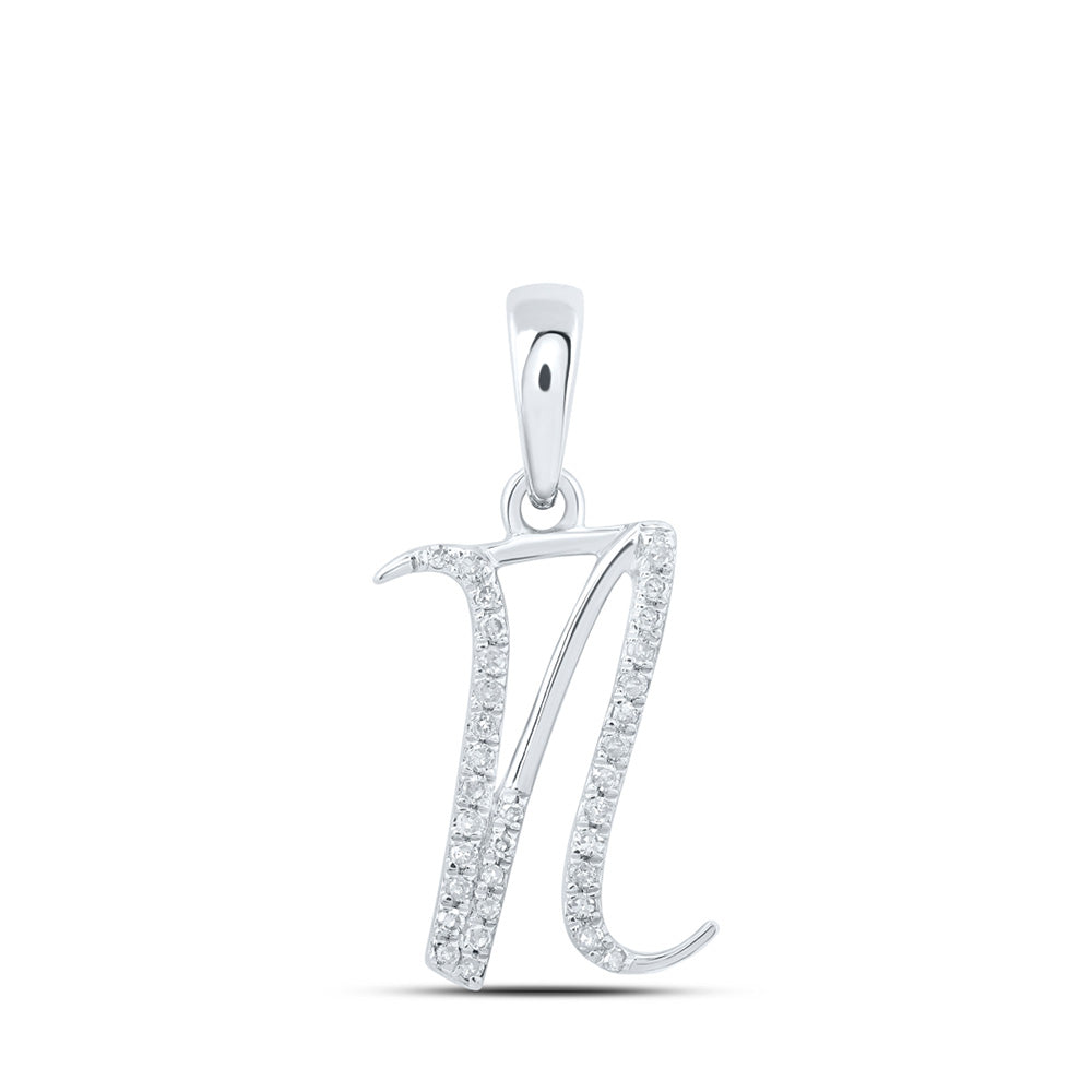 10kt White Gold Womens Round Diamond N Initial Letter Pendant 1/10 Cttw