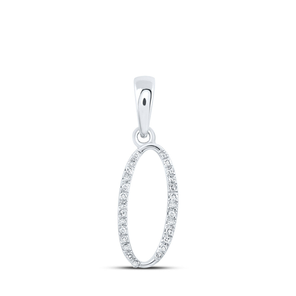 10kt White Gold Womens Round Diamond O Initial Letter Pendant 1/12 Cttw