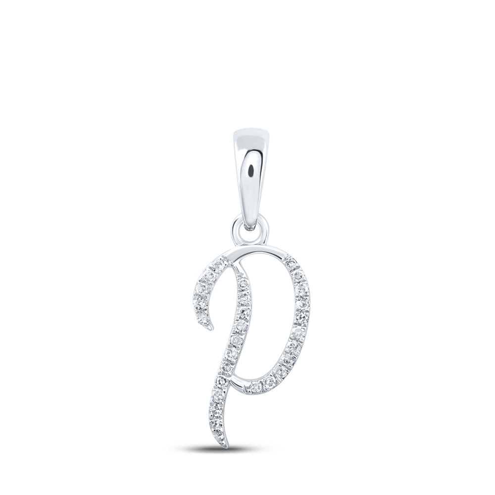 10kt White Gold Womens Round Diamond P Initial Letter Pendant 1/12 Cttw