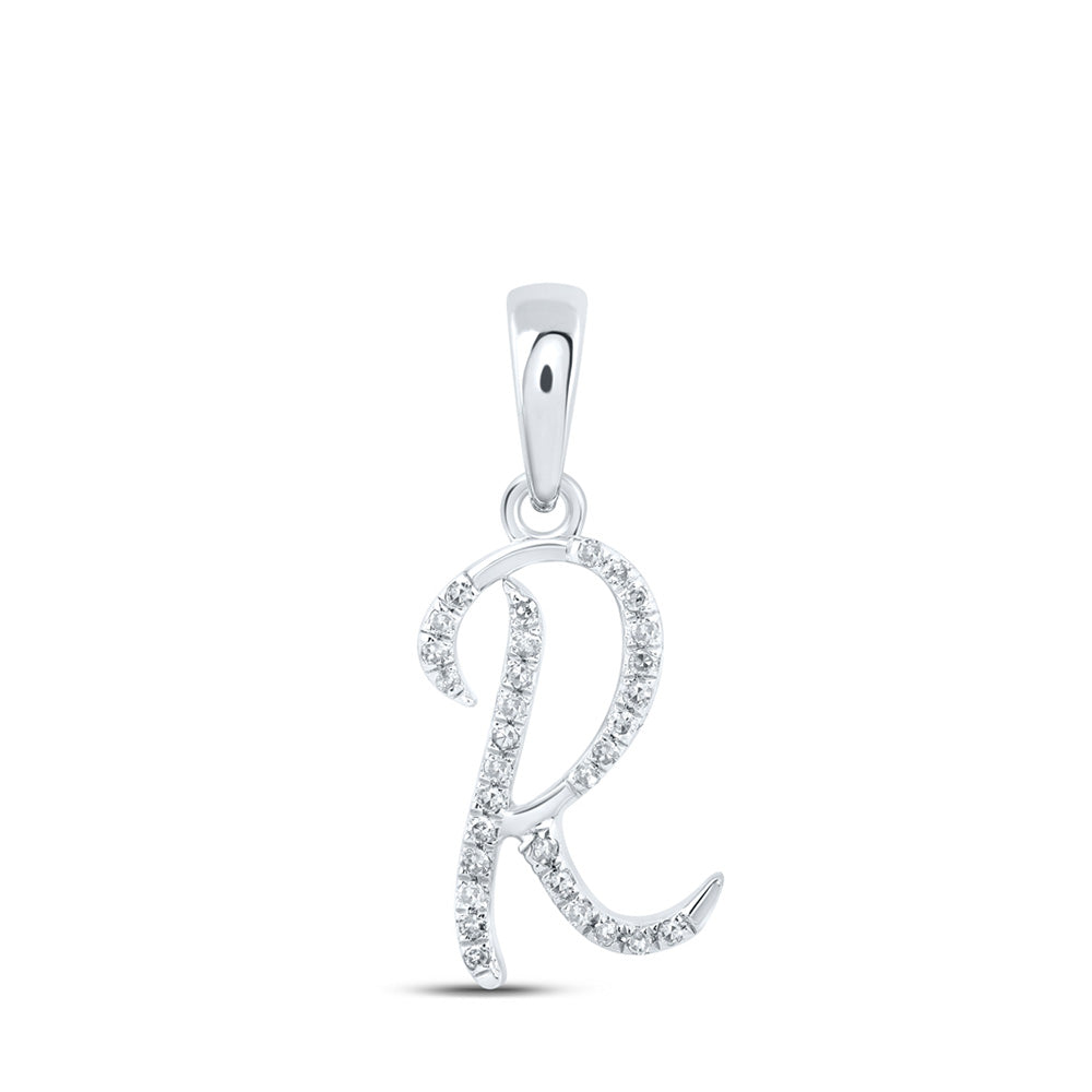 10kt White Gold Womens Round Diamond R Initial Letter Pendant 1/10 Cttw