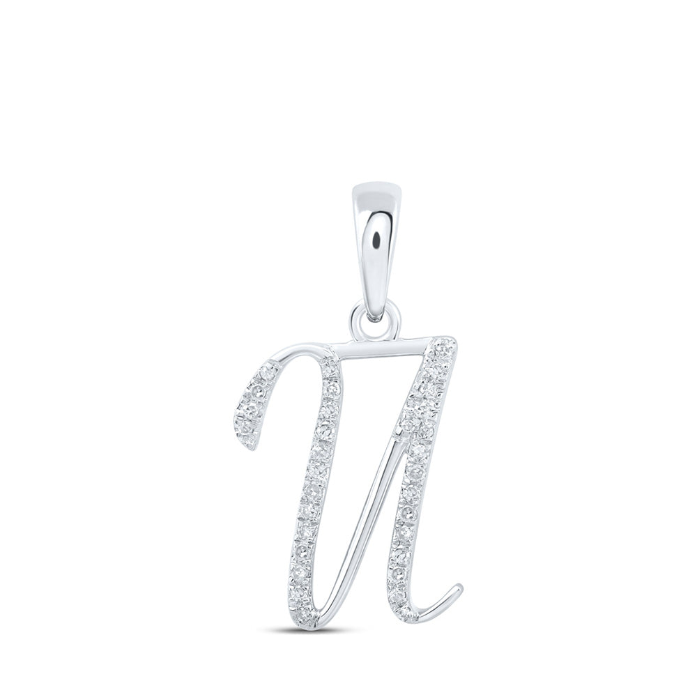 10kt White Gold Womens Round Diamond U Initial Letter Pendant 1/10 Cttw