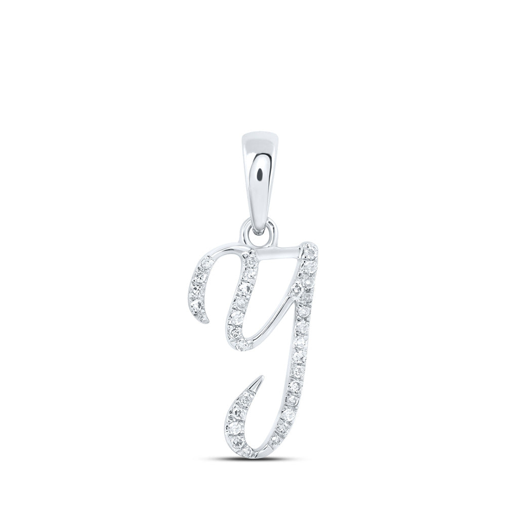 10kt White Gold Womens Round Diamond Y Initial Letter Pendant 1/10 Cttw