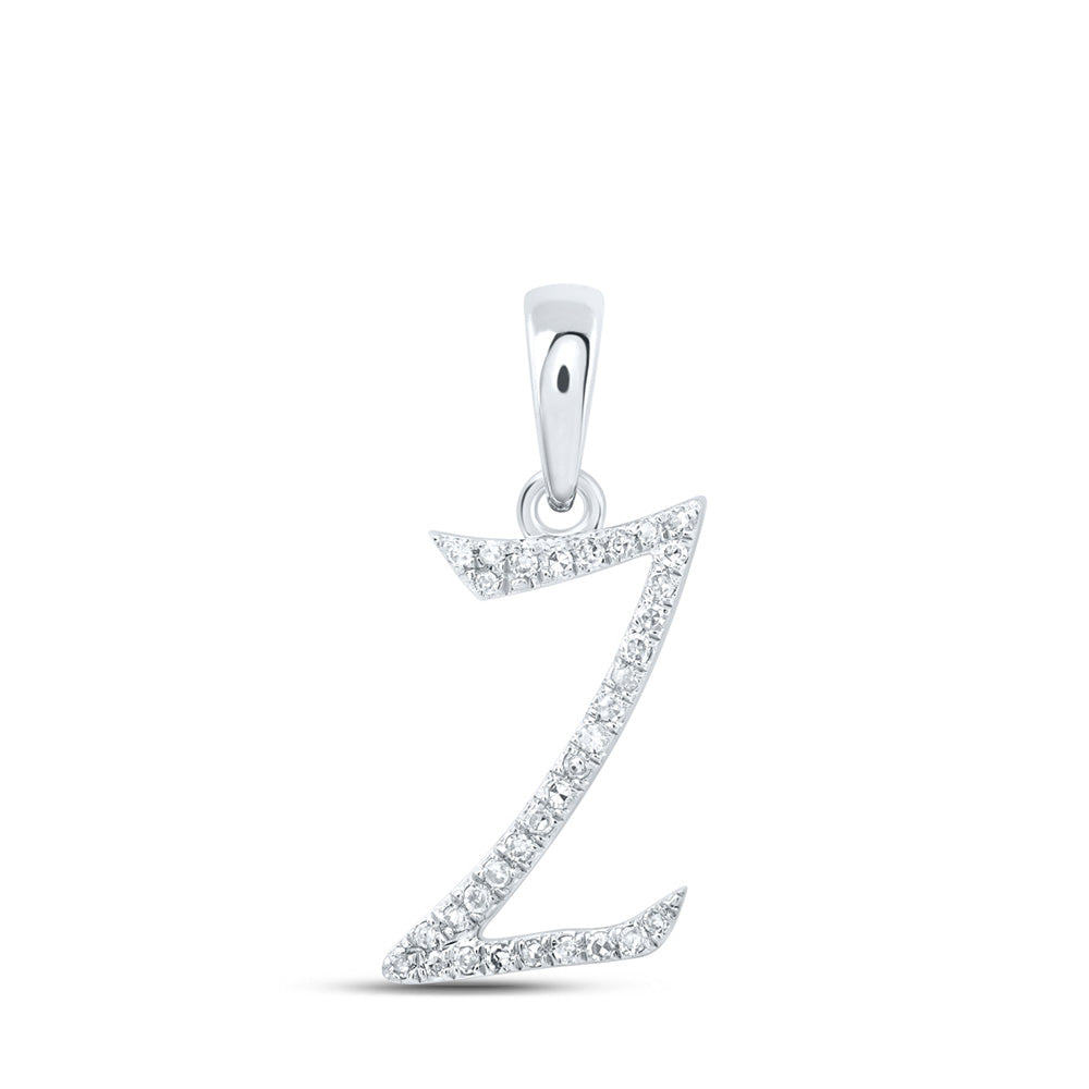 10kt White Gold Womens Round Diamond Z Initial Letter Pendant 1/10 Cttw