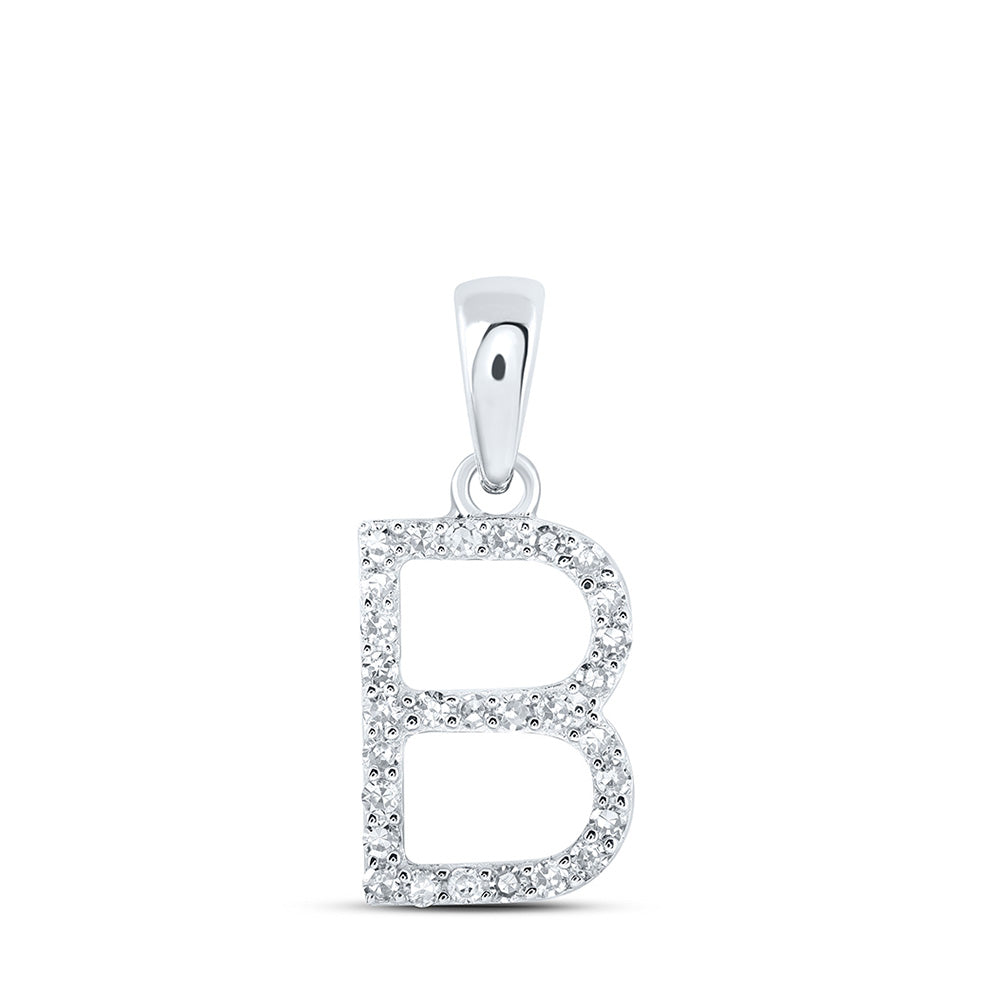 10kt White Gold Womens Round Diamond B Initial Letter Pendant 1/8 Cttw