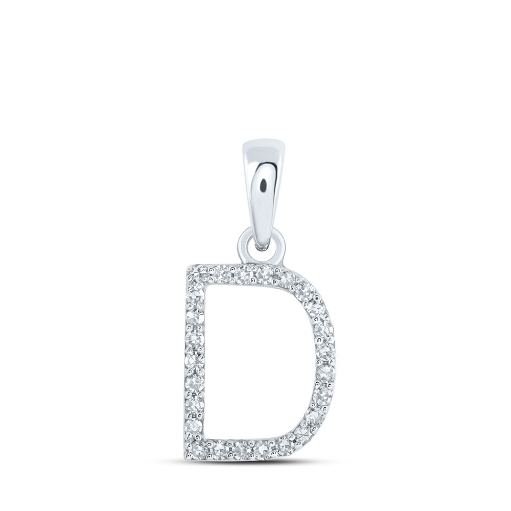 10kt White Gold Womens Round Diamond D Initial Letter Pendant 1/10 Cttw