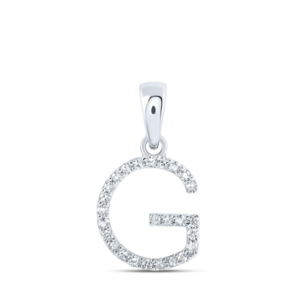 10kt White Gold Womens Round Diamond G Initial Letter Pendant 1/10 Cttw