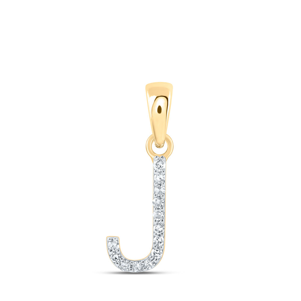 10kt Yellow Gold Womens Round Diamond J Initial Letter Pendant 1/20 Cttw