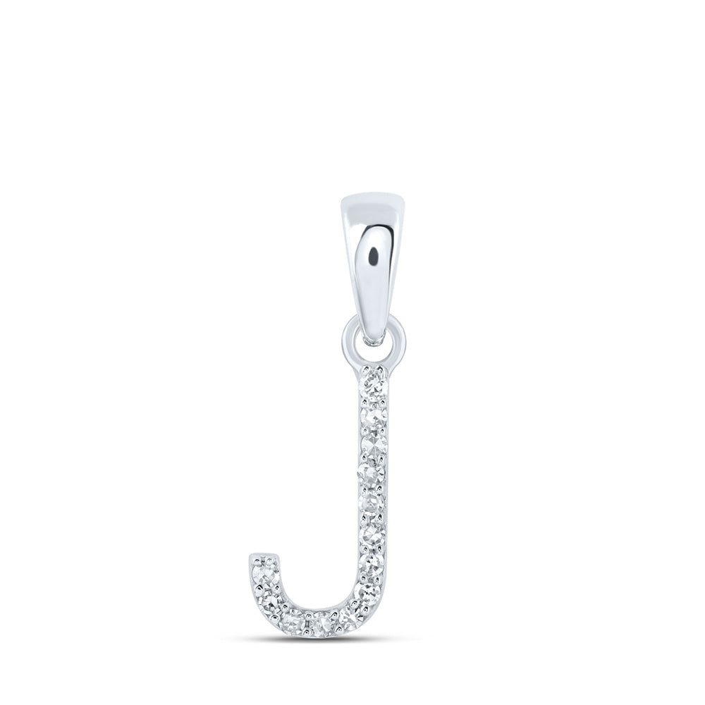 10kt White Gold Womens Round Diamond J Initial Letter Pendant 1/20 Cttw