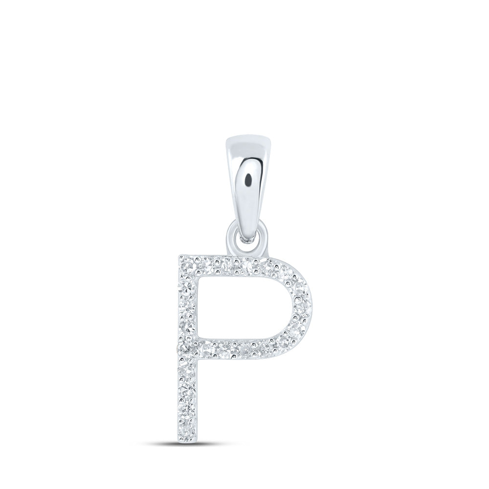 10kt White Gold Womens Round Diamond P Initial Letter Pendant 1/10 Cttw