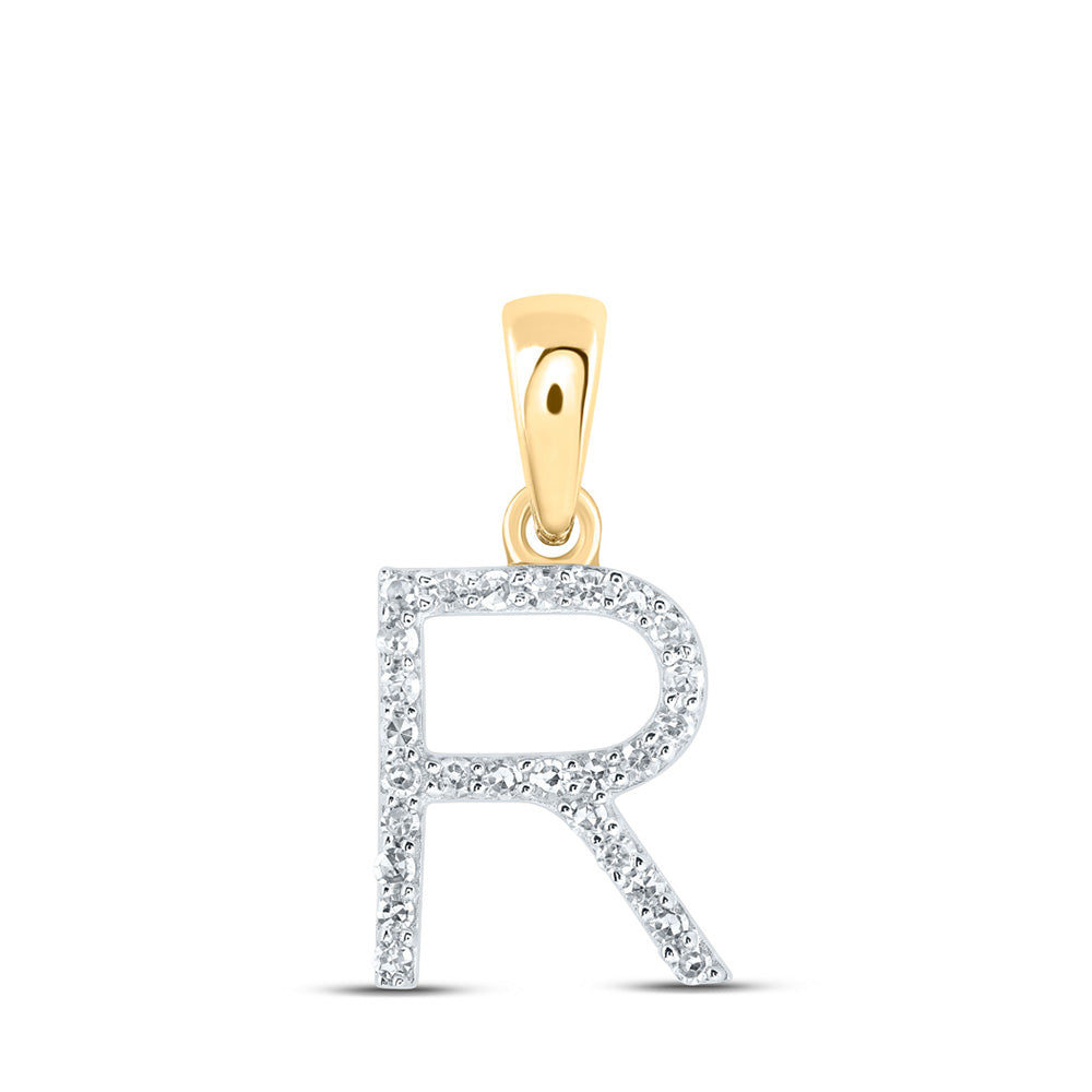 10kt Yellow Gold Womens Round Diamond R Initial Letter Pendant 1/10 Cttw