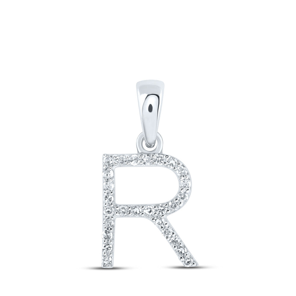 10kt White Gold Womens Round Diamond R Initial Letter Pendant 1/10 Cttw