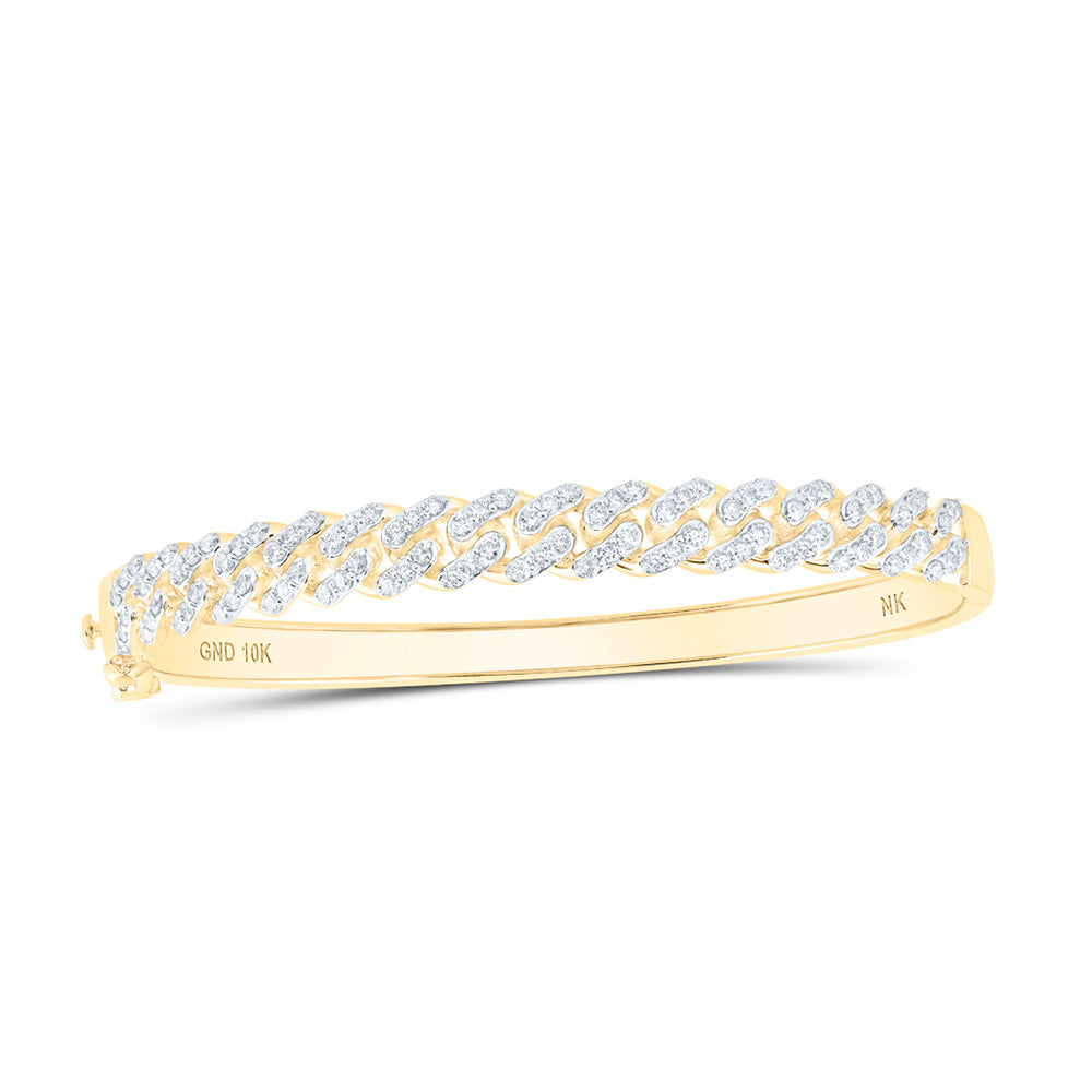 10kt Yellow Gold Womens Round Diamond Miami Cuban Bangle Bracelet 1-5/8 Cttw