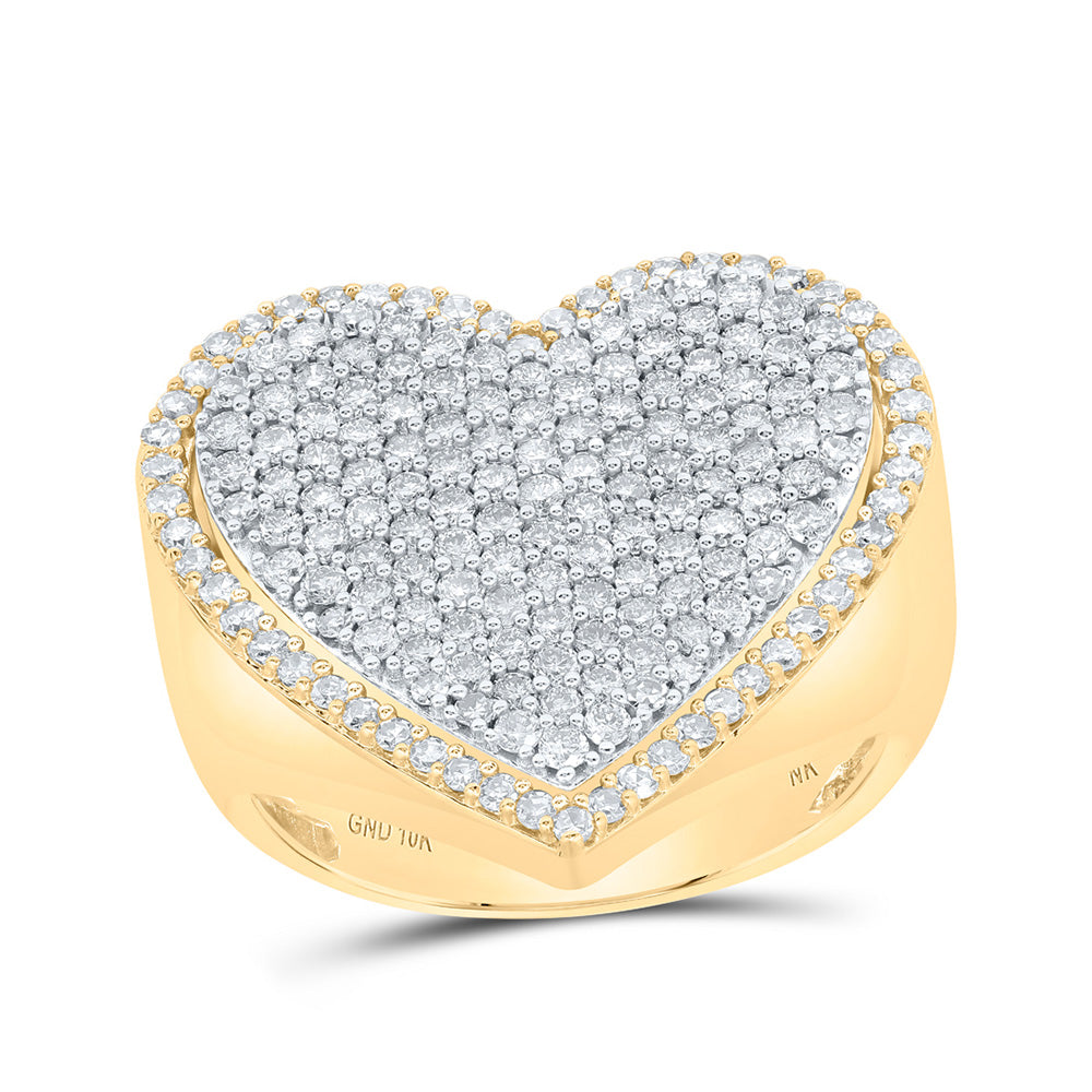 10kt Yellow Gold Womens Round Diamond Heart Ring 1-1/2 Cttw