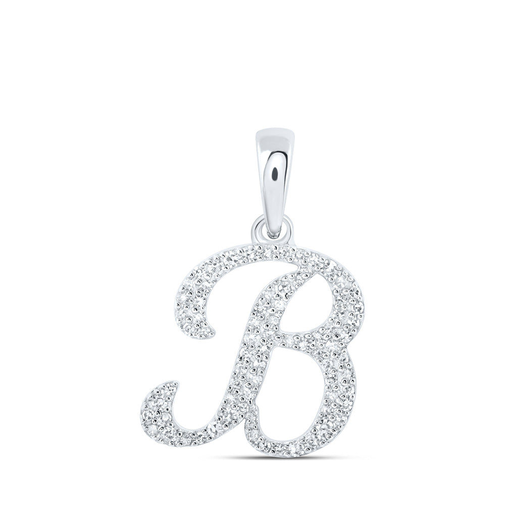 10kt White Gold Womens Round Diamond B Initial Letter Pendant 1/5 Cttw