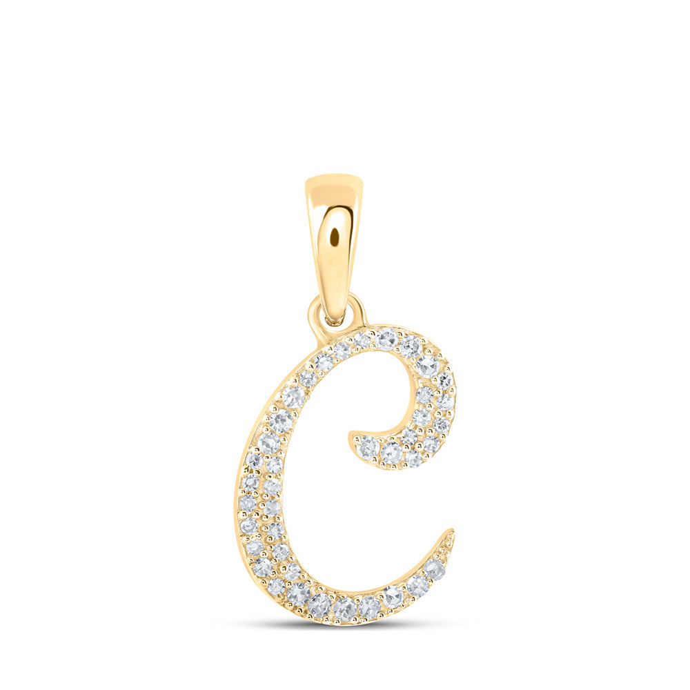 10kt Yellow Gold Womens Round Diamond C Initial Letter Pendant 1/10 Cttw