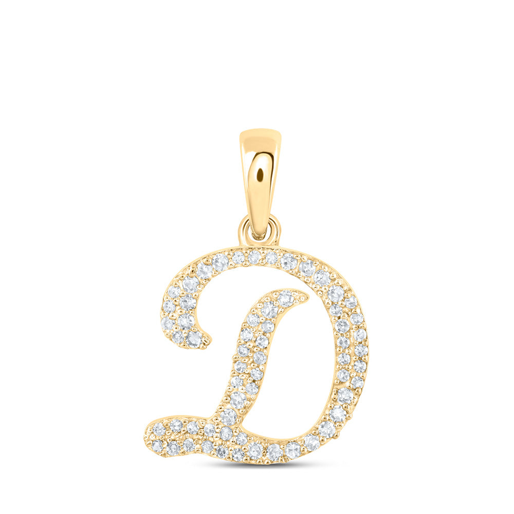 10kt Yellow Gold Womens Round Diamond D Initial Letter Pendant 1/5 Cttw