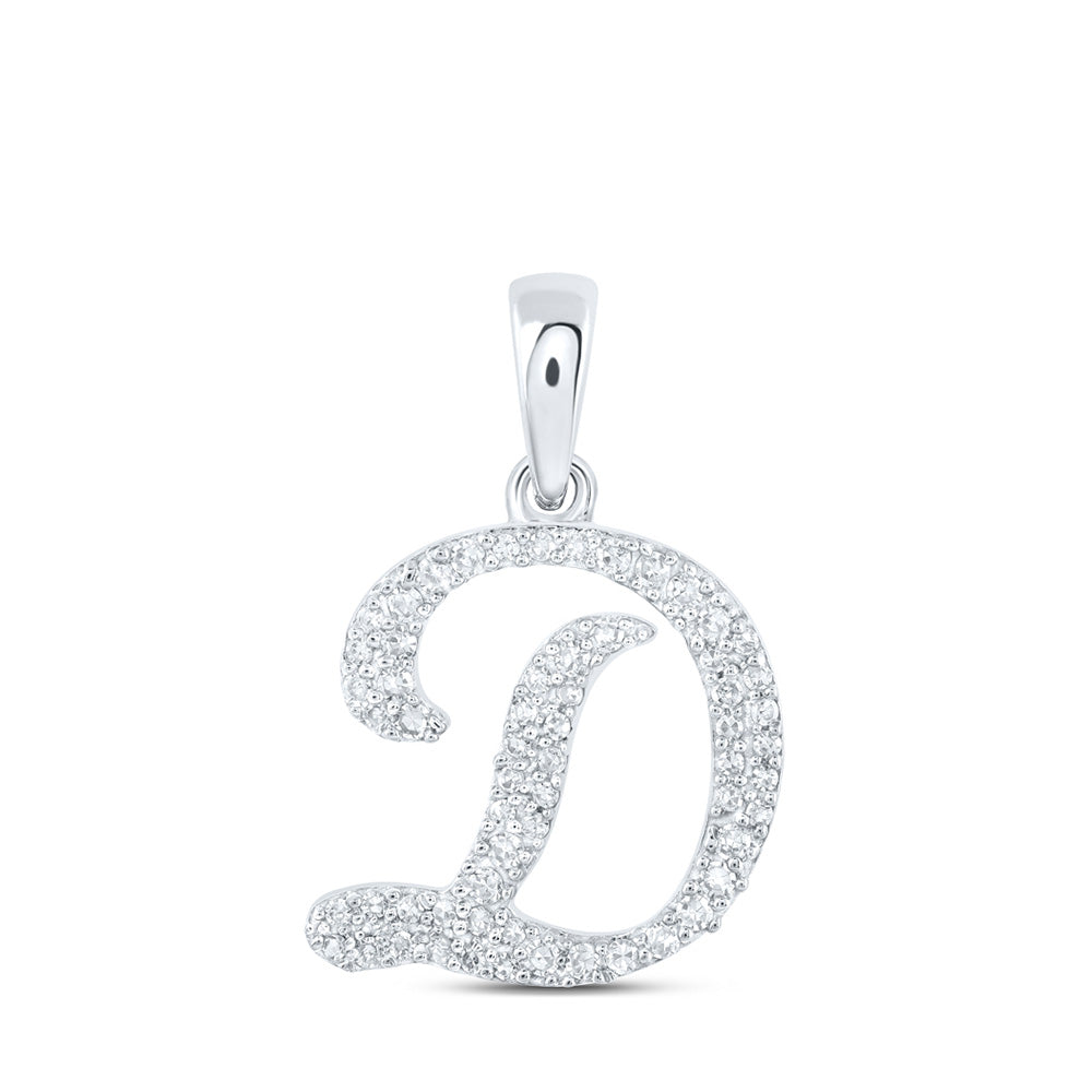 10kt White Gold Womens Round Diamond D Initial Letter Pendant 1/5 Cttw